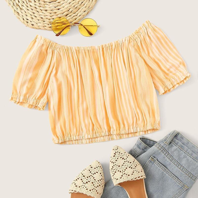 

Striped Off Shoulder Blouse, Yellow