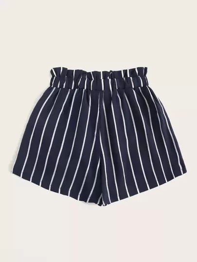 SHEIN Holidaya 條紋前繫帶紙袋短褲