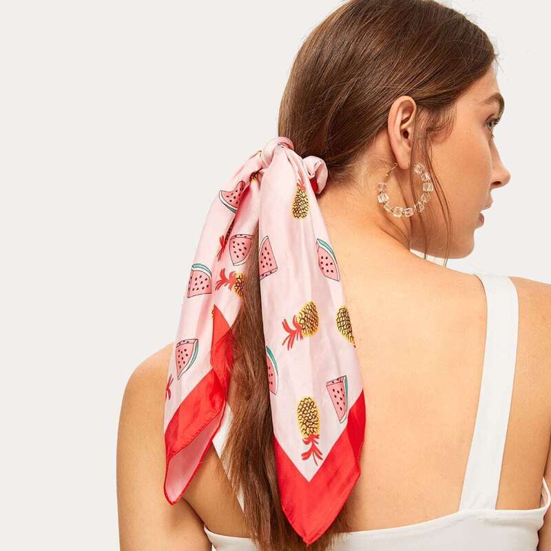 

Scarf Knot Fruit Pattern Satin Hair Tie, Multicolor