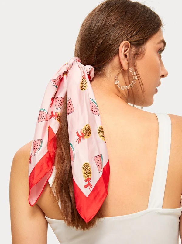 Scarf Knot Fruit Pattern Satin Hair Tie Shein Uk