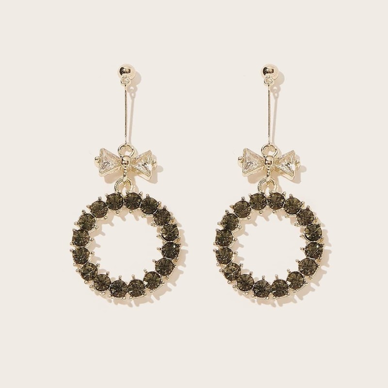 

Rhinestone Bow & Circle Drop Earrings 1pair, Multicolor