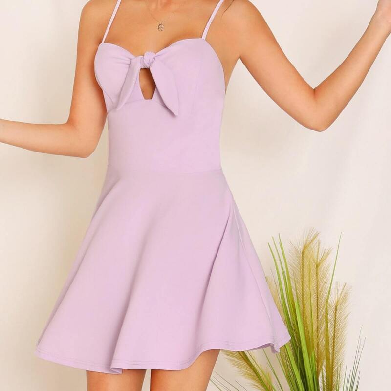 

Cutout Tie Front Flare Slip Dress, Purple pastel
