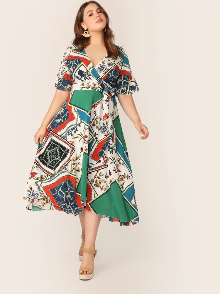 scarf print wrap dress