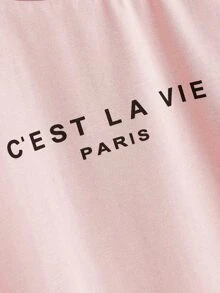 SHEIN Essnce 標語印花tee - 淺粉色 - 查看 3