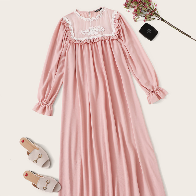 

Frilled Trim Lace Yoke Nightdress, Pink