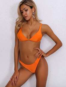 Joyfunear Neon Orange High Cut Bikini Set Summer Beach