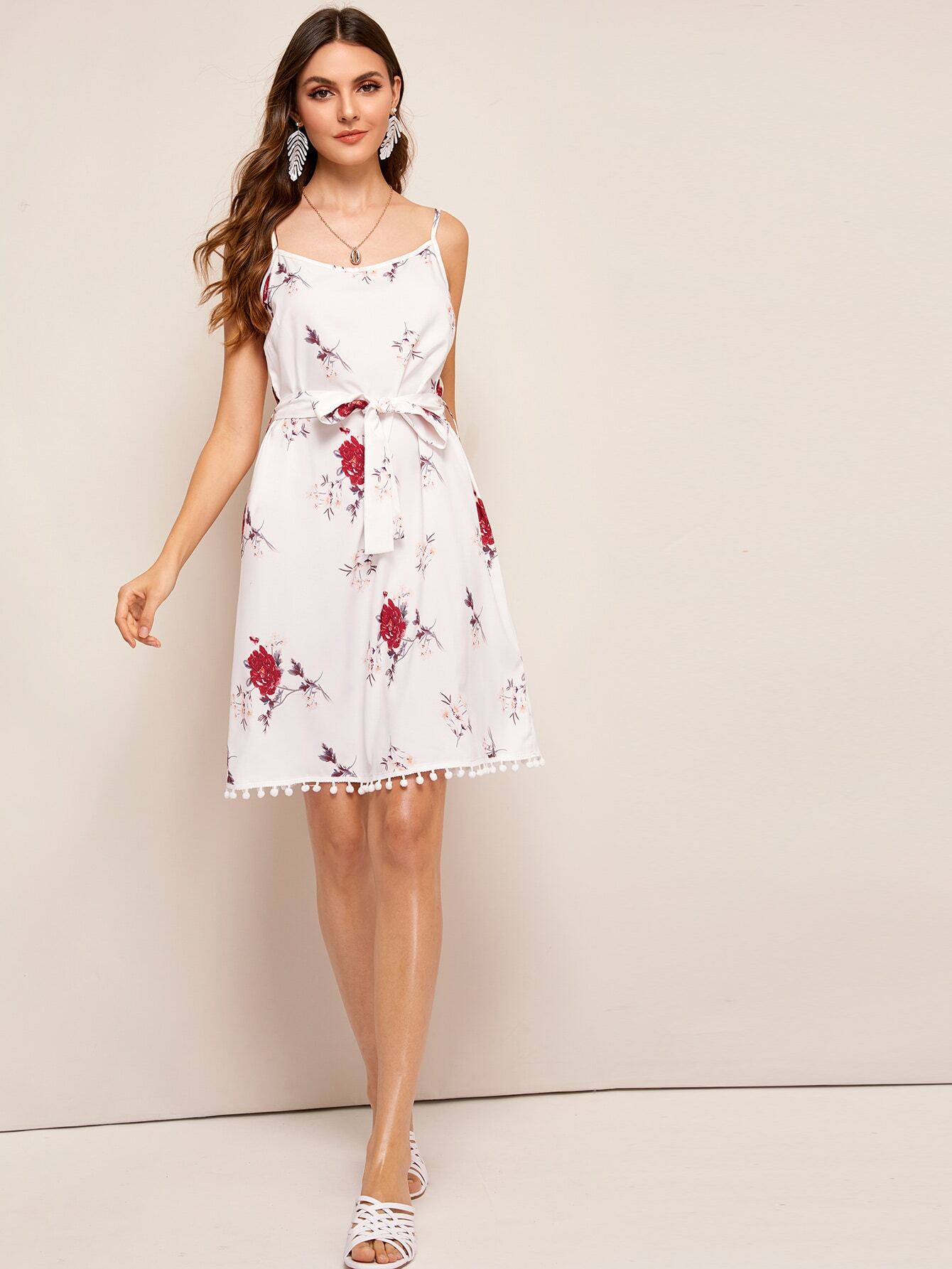 Floral Print Self Tie Cami Dress 