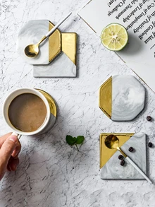 Marble Pattern Print Coaster 1pc - Multicolor - View 1