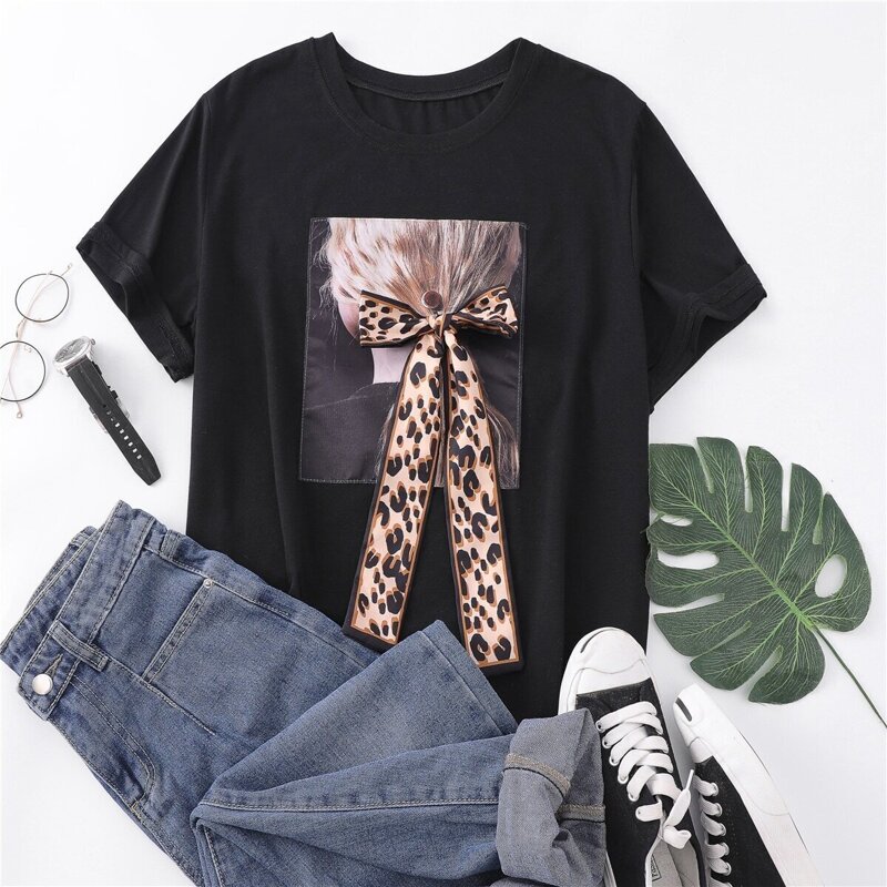 

Plus Figure Graphic Bow Front Tee, Black