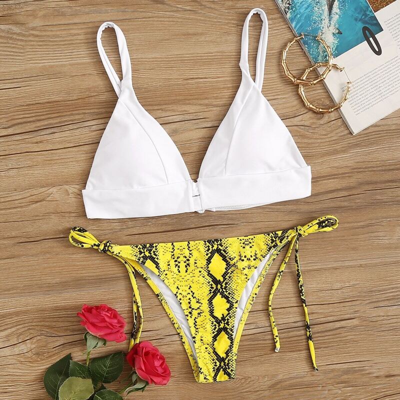 

Knot Back Top With Snake Print Bikini Set, Multicolor
