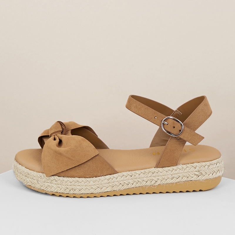 

Tie Accent Open Toe Low Jute Platform Sandals, Brown