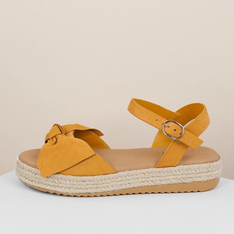 

Bow Front Open Toe Jute Flatform Sandals, Yellow