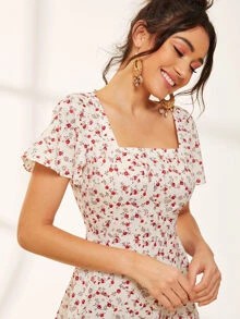 SHEIN Ditsy Floral Square Neck Sundress - Multicolor - View 5