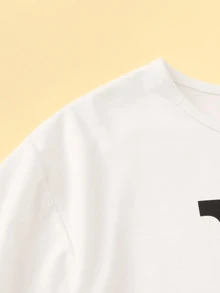 SHEIN Girls Letter Print Top & Contrast Side Trousers Set - Black and White - View 3