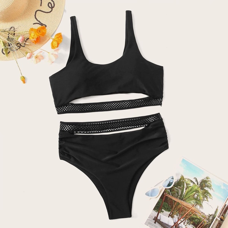 

Plus Cut-out Top With High Waist Bikini, Black