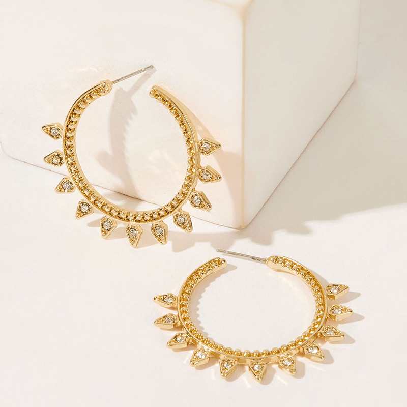 

Rhinestone Decor Textured Cut Hoop Earrings 1pair, Gold