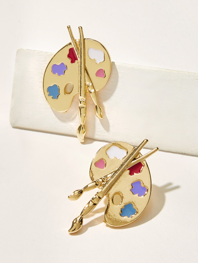 Metal Tray Shaped Stud Earring 1pair