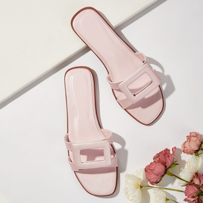 

Open Toe Flat Sliders, Pink