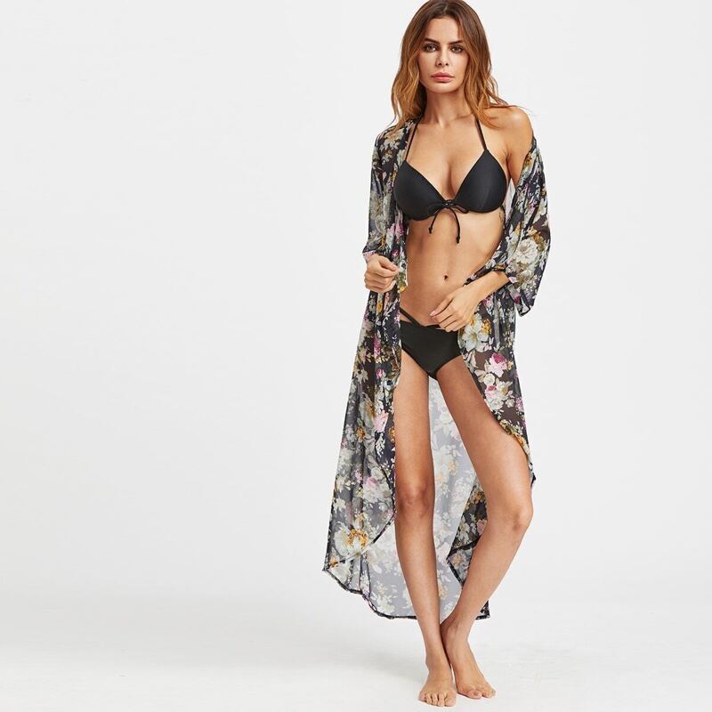 

Floral Print Chiffon Kimono, Multicolor