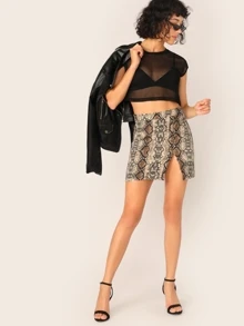 SHEIN Crop Mesh Top Without Bra - Black - View 5