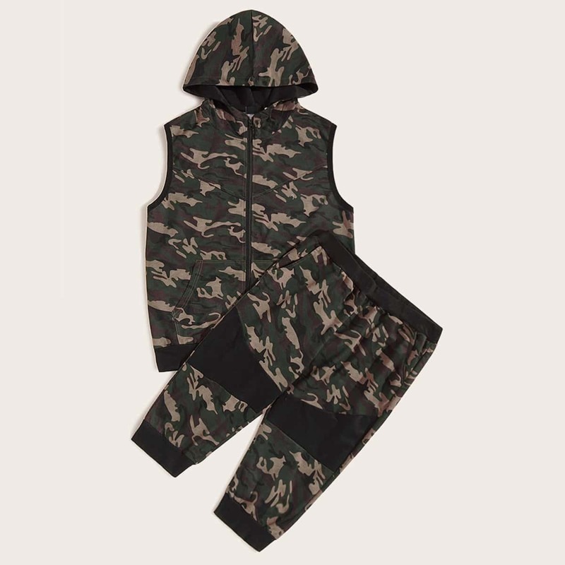 

Guys Camo Print Hooded Top & Pants, Multicolor