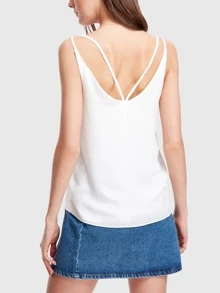 Double V Neck Strappy Top - White - View 2