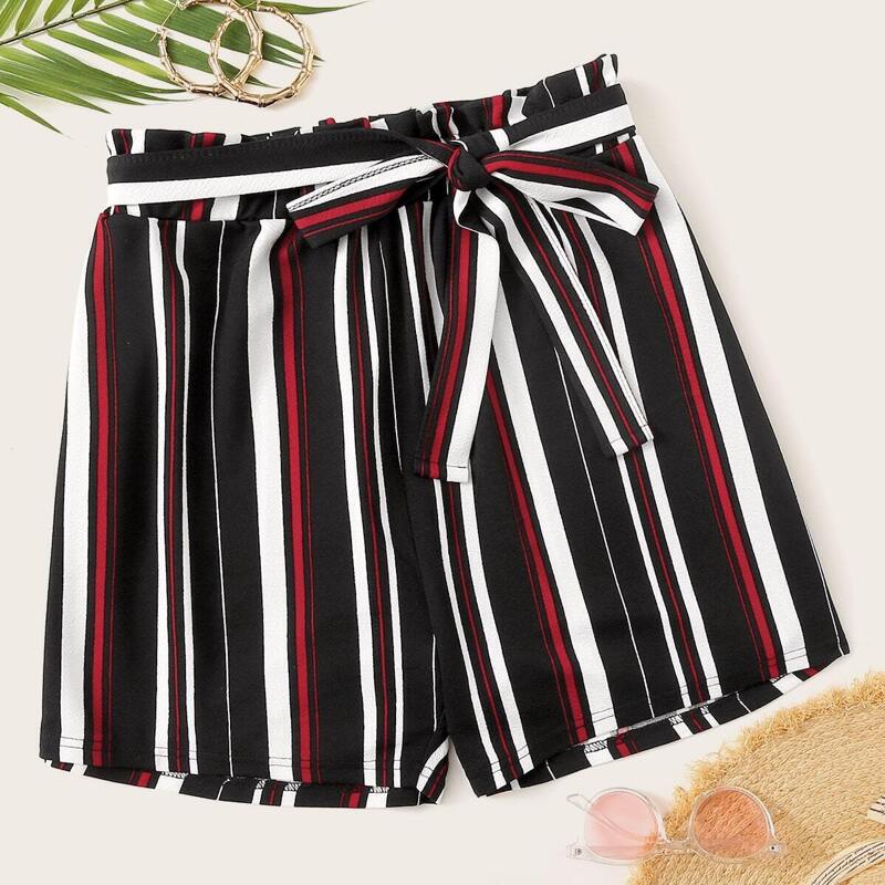 

Plus Striped Self Tie Shorts, Multicolor