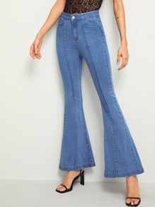 SHEIN Jeans acampanados de talle alto | Moda de Mujer | SHEIN México