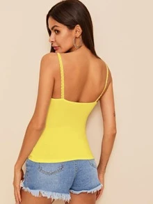 SHEIN Neon Yellow Lace Trim Cami Top - Yellow - View 2