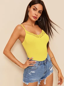 SHEIN Neon Yellow Lace Trim Cami Top - Yellow - View 3