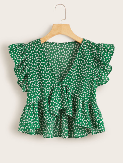 Blusa bajo fruncido floral de margarita escote V