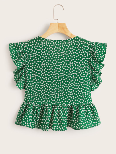 Blusa bajo fruncido floral de margarita escote V