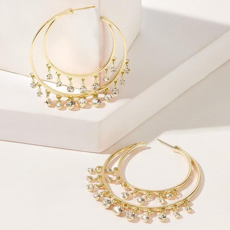 

Rhinestone Charm Moon Shaped Drop Earring 1pair, Gold
