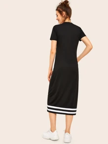 Mulvari Contrast Striped T-shirt Midi Dress - Black - View 2