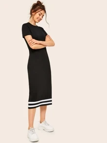Mulvari Contrast Striped T-shirt Midi Dress - Black - View 4