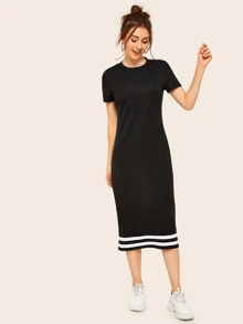 Mulvari Contrast Striped T-shirt Midi Dress - Black - View 3