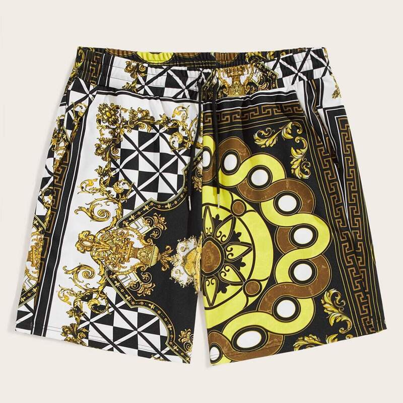 

Guys Scarf Print Drawstring Waist Shorts, Multicolor