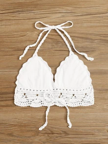 Top bikini halter de croché - Blanco - Ver 2