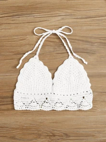 Top bikini halter de croché - Blanco - Ver 3