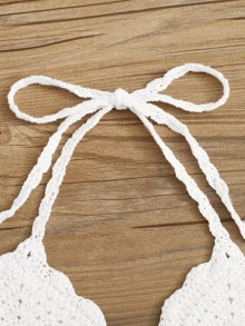 Top bikini halter de croché - Blanco - Ver 4