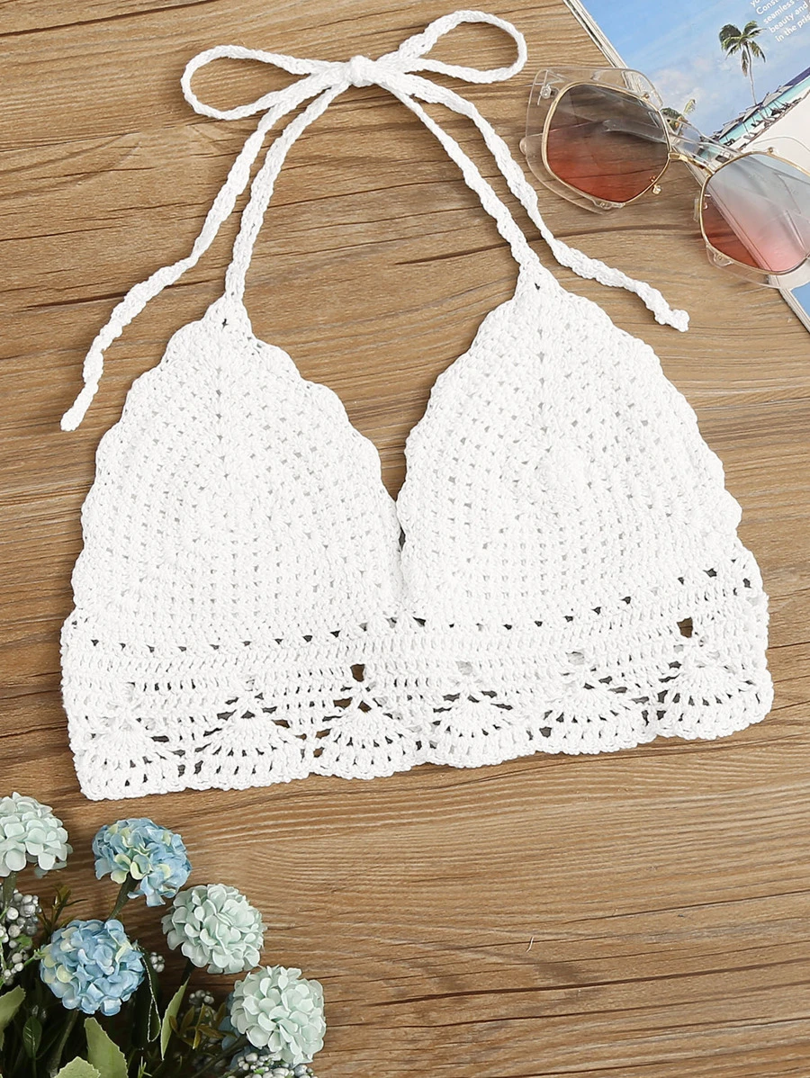 Top bikini halter de croché - Blanco - Ver 1
