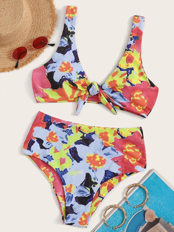 tie dye top with high waist bikini set