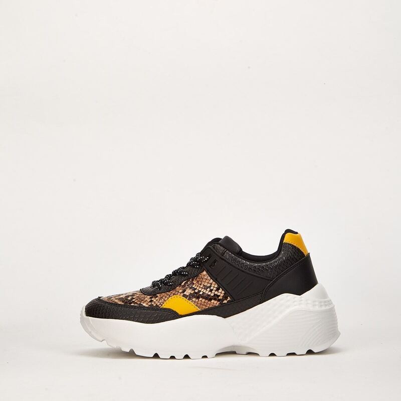

Sneaskin Pattern Chunky Soles Sneakers, Black