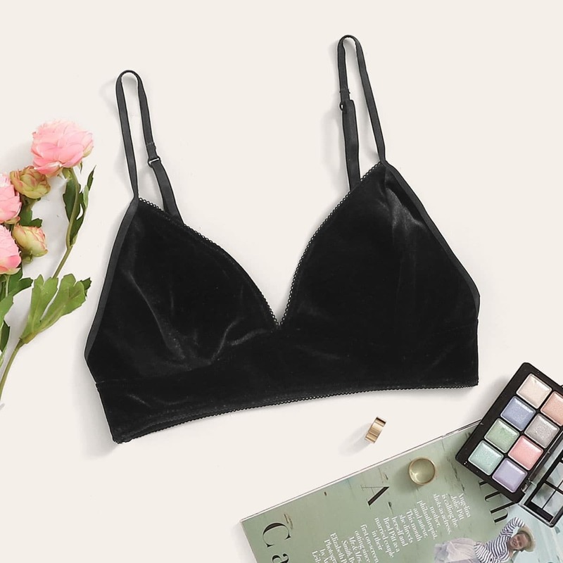 

Spaghetti Strap Velvet Bra, Black