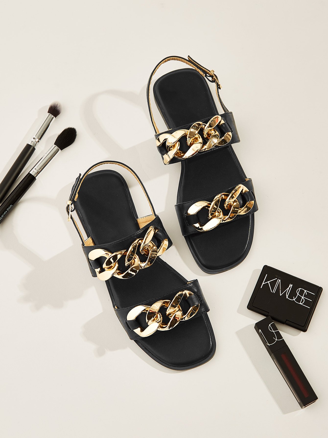 Chain Decor Open Toe Slingback Sandals ROMWE