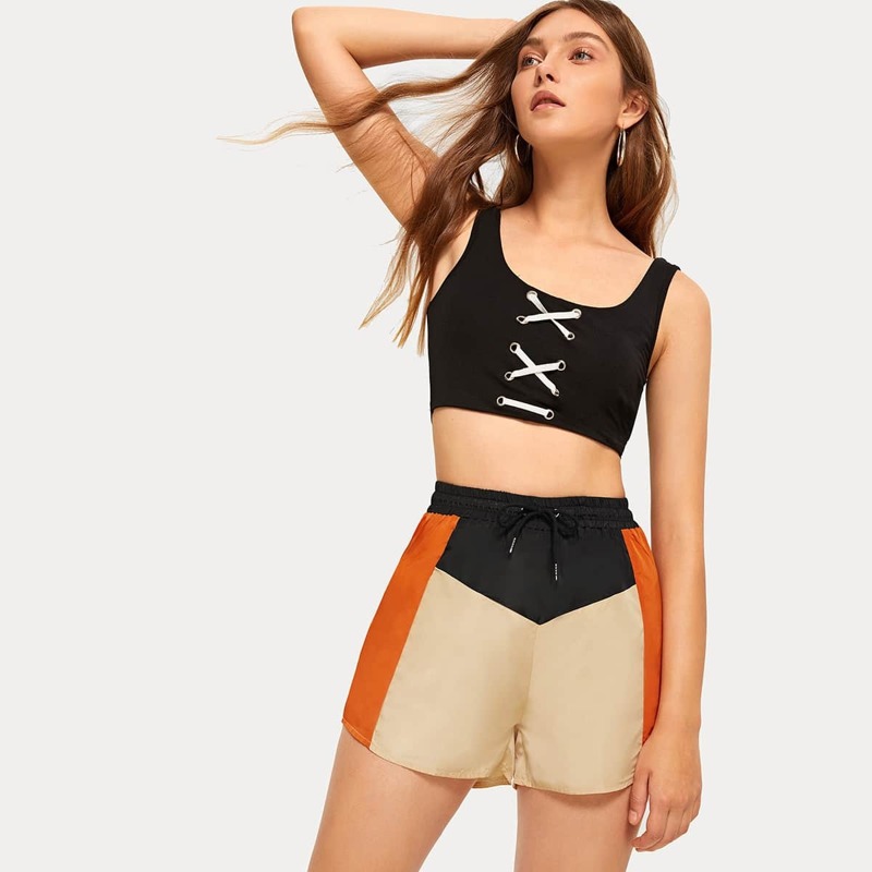 

Drawstring Waist Cut And Sew Shorts, Multicolor