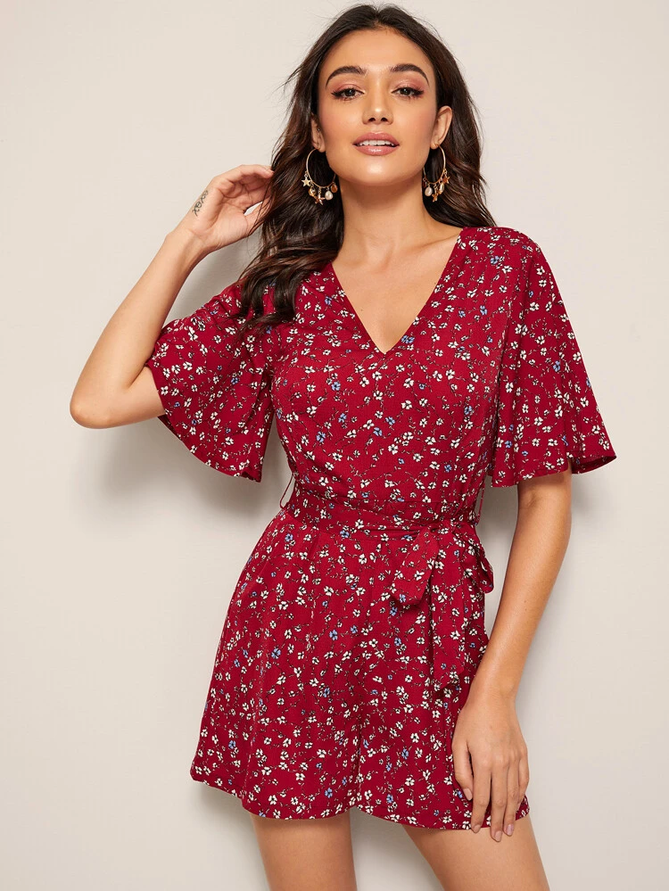 Bourgogne Omgiven Blommig Boho Overaller | SHEIN SE Bourgogne Omgiven Blommig Boho Klänningar | SHEIN SE