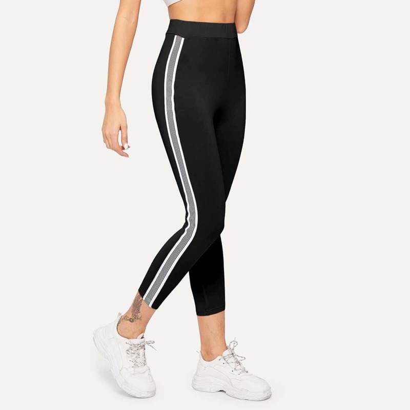 

Side Stripe Skinny Leggings, Black