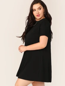 SHEIN Essnce Plus Short Sleeve Swing Dress - Black - View 3