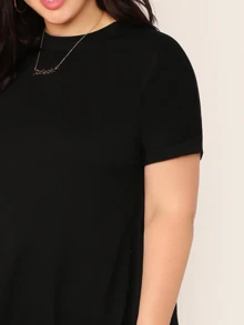 SHEIN Essnce Plus Short Sleeve Swing Dress - Black - View 4